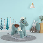 Qaba Kids Plush Rocking Horse with Wooden Rockers - Blue-Solid steel frame to keep the shape 