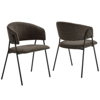 Modway Nella Upholstered Heathered Chenille Dining Chairs - Java/Black - 2 Pack-Set of 2 Accent Dining Chairs