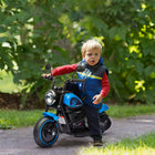 Aosom 6V Kids Electric Ride-On Motorcycle with Training Wheels - Blue-Headlight provides the security that dusk and dawn will be lit and safe 