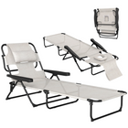Outsunny Folding Lounge Chair with Reclining Back - Tanning Chair - Cream White-Slatted beach lounge chair promotes airflow, ensuring comfortable relaxation