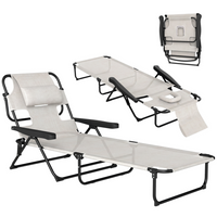 Outsunny Folding Lounge Chair with Reclining Back - Tanning Chair - Cream White-Slatted beach lounge chair promotes airflow, ensuring comfortable relaxation