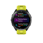 Garmin Forerunner 965 GPS Running, Triathlon Smartwatch-Carbon Gray DLC Titanium Bezel,Black Case,Amp Yellow/Black Silicone Band-Plan race strategy with personalized daily suggested workouts based on the race and course that you input into the Garmin Connect app and then view the race widget on your watch; daily suggested workouts adapt after every run to match performance and recovery