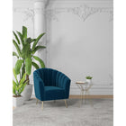 Manhattan Comfort Rosemont 32.28" Mid-Century Modern Velvet Upholstered Accent Chair - Blue and Gold - 2 Pack-Constructed with Wooden Frame and Metal Legs