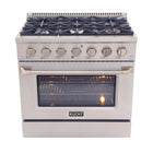 Kucht 36" KDF Series Pro Style Natural Gas Dual Fuel Range - Stainless Steel-Cook and bake like a pro with the extra-large convection oven with 5.2 cu. ft. of capacity, 5-rack configuration and extra-large oven window