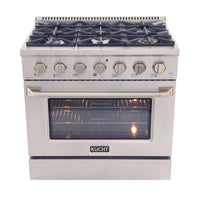 Kucht 36" KDF Series Pro Style Natural Gas Dual Fuel Range - Stainless Steel-Cook and bake like a pro with the extra-large convection oven with 5.2 cu. ft. of capacity, 5-rack configuration and extra-large oven window