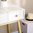 HOMCOM Makeup Vanity Desk with Flip Top Mirror and Cushioned Stool - 39.4" L x 17.7" W x 46.5" H - White-Legs are constructed of durable pine wood for long term use 