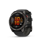 Garmin fēnix 8 Pro Multisport GPS Smartwatch - 51 mm - Carbon Grey DLC Titanium with Black/Pebble Grey Silicone Band-RUGGED BY DESIGN - Built to endure, this premium design is dive-rated and features leakproof buttons, a metal sensor guard cover and a bright 1.4" AMOLED display with a scratchresistant lens and titanium bezel — so it can go places your phone can’t. It’s tested to U.S. military standards for thermal, shock and water resistance.
