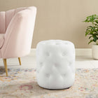 Modway Amour Tufted Button Round Faux Leather Ottoman - White-Dense Foam Padding
