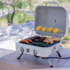 Kenmore 2 Burner Retro Tabletop Gas Grill - Pearl-201 Stainless Steel Warming Rack.
