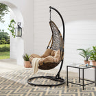 Modway Abate Wicker Rattan Outdoor Patio Swing Chair - Black Mocha-Sturdy Powder-Coated Steel Frame