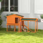PawHut 59" W 2-Level Rabbit Hutch with Run and Roof - Orange-Easy-access doors and removable tray for simple feeding and cleaning 