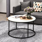 HOMCOM Wood Round Coffee Table with Modern Design - White-Features white wood color tabletop, elegant lines with a black finish