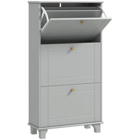 HOMCOM Modern Shoe Cabinet with 3 Flip Drawers for 12 Pairs - Grey-Modern style, solid colour finish and gold handles enhance aesthetic appeal