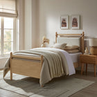 Modway Leni Twin Size Wood Platform Bed Frame - Light Oak Heathered Ivory-Heathered Fabric Pillow