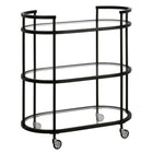Hudson&Canal Leif 30"W Oval Bar Cart - Blackened Bronze-A modern contemporary design for your kitchen, den, entertaining space, and more