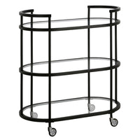 Hudson&Canal Leif 30"W Oval Bar Cart - Blackened Bronze-A modern contemporary design for your kitchen, den, entertaining space, and more