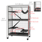 PawHut 50" H 5-Tier Deluxe Rolling Small Animal Cage - Grey-Each platform has round holes connected with ramps 