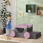 Qaba Modular Kids Play Couch Building Fort 12-Piece Set - Grey-Six different shapes foster varied and creative construction 