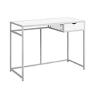 Monarch Specialties 7222 42" Computer Desk - White/Silver Metal-Computer desk with 1 small storage drawer featuring a comfortable cutout handle and metal drawer slides