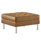 Modway Loft Tufted Vegan Leather Armchair and Ottoman Set - Silver Tan-Non-Marking Foot Caps