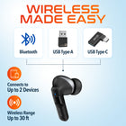 Delton T50 Wireless Earbuds with 4 ENC Microphone and USB Type-A/C Dongle - Black-The charging case of these wireless sport earbuds includes a USB-A to USB-C charging cable and an indicator light that clearly monitors charge status for added convenience.