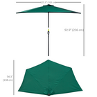 Outsunny Half-Round Patio Umbrella with Crank and 5 Ribs - 9' - Dark Green-Convenient set up and take down with the crank handle