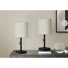 Monarch Specialties 17" H Contemporary Table Lamp - Black Metal / Beige Shade - Set Of 2-Each lamp has a pull chain mechanism for an easy on/off switch, along with a USB port embedded in the base to conveniently re-charge your devise
