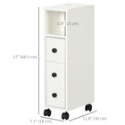 Kleankin Slim Mobile Bathroom Storage Cabinet on Wheels - White-Fitted with four wheels for easy movement, two can be locked to keep stationary