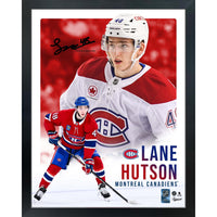 Frameworth Lane Hutson Canadiens Portrait Collage - Framed Print - 16" W x 20" L-Officially licensed by the NHL and NHLPA - features Lane Hutson and the Montreal Canadiens with a printed facsimile signature
