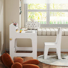 Qaba Kids Desk & Chair Set, Art Table & Chair Set for 3-8 Year Old - White-Made from stable MDF for everyday safety and durability

