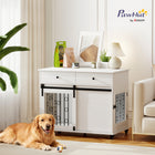 PawHut 39" L Rolling Dog Crate with 2 Storage Drawers and 2 Doors - White-Spacious tabletop and two drawers keep pet supplies neatly organised and hidden 