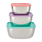 Tramontina Stainless Steel Tapered Square Container Set with Colored Plastic Lids - 6 Piece Set-Polished exterior finish