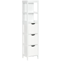 Kleankin Narrow Freestanding Bathroom Linen Tower Cabinet - White-Compact and tall cabinet fits perfectly in narrow spaces    