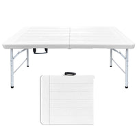 Homy Casa 4 ft Wood-Grain Portable Plastic Foldable Table with 4 adjustable Heights - White-The white wood-grain tabletop adds a clean, natural look