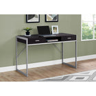 Monarch Specialties 7366 48" Computer Desk - Espresso/Silver Metal-2 spacious drawers for storage with sleek silver drawer handles