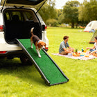 PawHut 61" Folding Pet Ramp with Grass Surface and Raised Side Rails - Black-Easily folds in half and has a handle, suitable for storage and travel 