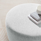 Modway Callum Large 29" Round Woven Heathered Fabric Upholstered Ottoman - Heathered Weave/Light Grey-Non-Marking Foot Glides