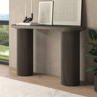 Hudson&Canal Isa Oval Fluted Console Table - 55" W - Brown Oak-Base features two columns with thin vertical fluting accents around all sides