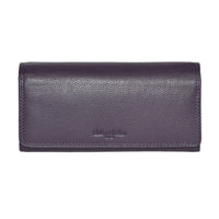 Club Rochelier Ladies Clutch Wallet with Checkbook & Gusset - Plum-Snap closure