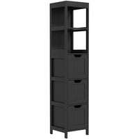 Kleankin Narrow Freestanding Bathroom Linen Tower Cabinet - Black-Compact and tall cabinet fits perfectly in narrow spaces    