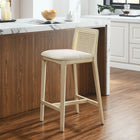Modway Monarch Wood and Rattan Counter Stool - Antique White Natural Heathered Weave Ivory-Dense Foam Padding