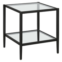 Hudson&Canal Hera 20"W Square Side Table with Glass Shelf - Blackened Bronze-A modern contemporary design for your living room, bedroom, and more