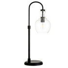 Hudson&Canal Verona 27" Tall Arc Table Lamp with Glass Shade - Blackened Bronze/Clear-Mid-century modern design for your living room, workspace, or bed side table