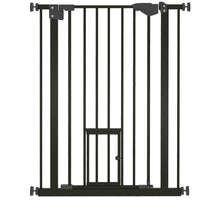PawHut 36" Pet Gate with Walk Through Door - Black-Double locking system ensures your pet is secured in a place and provide maximum safety