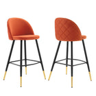 Modway Cordial Performance Velvet Bar Stools - Orange - Set of 2-Retro Modern Bar Stools