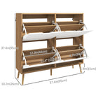 HOMCOM Shoe Cabinet with 4 Flip Drawers & Adjustable Shelves - Natural Wood-Robust particleboard with solid wood base