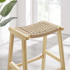 Modway Saoirse Woven Rope Wood Bar Stool - Natural Natural - Set of 2-Footrest and Side Supports