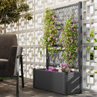 Outsunny Wicker Outdoor Planter with Trellis - Dark Grey-Bottom planter box holds multiple plants and flowers
