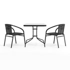 Flash Furniture 28" Square Glass Metal Table with Black Rattan Edging & 2 Black Rattan Stack Chairs-Designed for Commercial and Residential Use