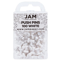 JAM Paper Colourful Push Pins - White - 100 Pack-Plastic Head Thumb Tacks | Colour: White